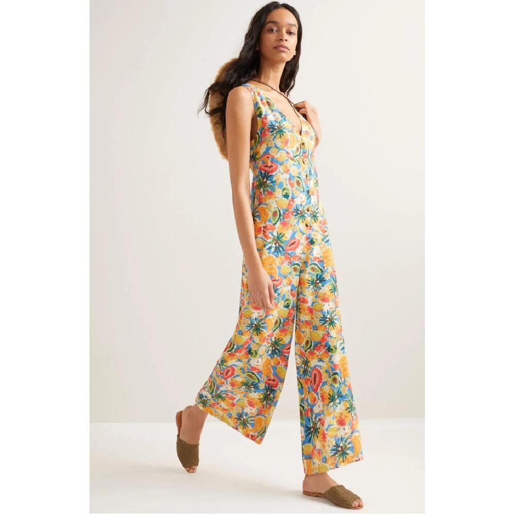 FARM Rio x Anthropologie Wide Leg Jumpsuit Small Fruit Medley Boho Linen Blend - Picture 3 of 11